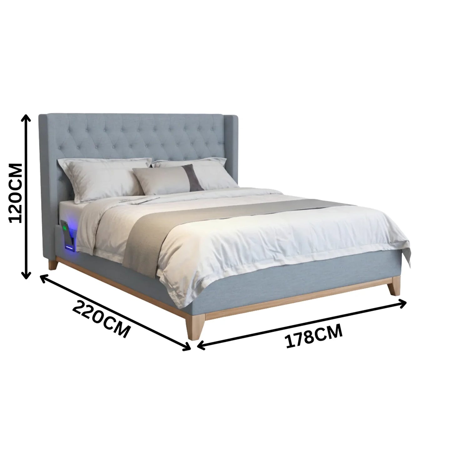Colmar Fabric Bed Frame Light Grey Buttoned