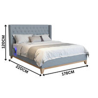 Colmar Fabric Bed Frame Light Grey Buttoned
