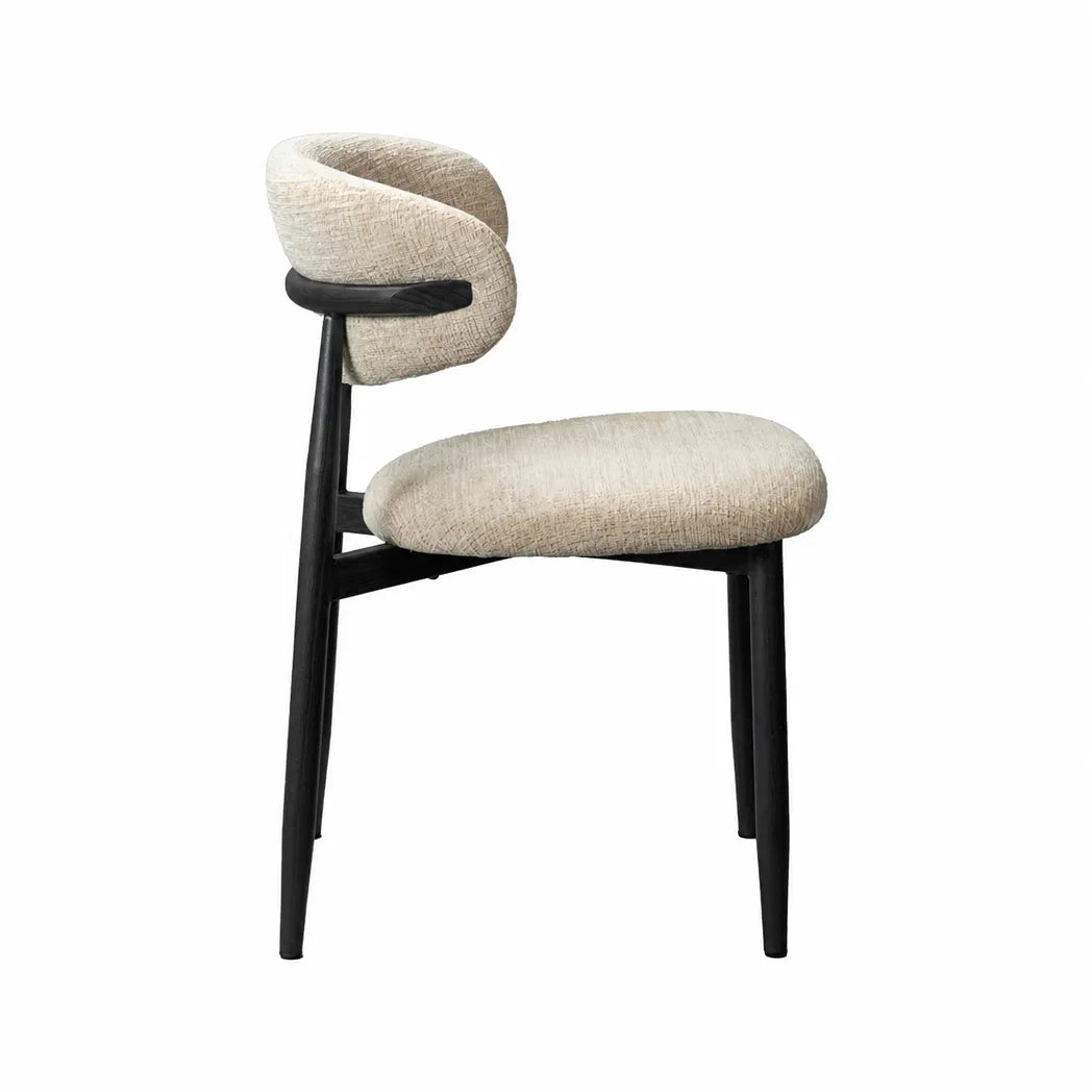 Cotswold beige textured fabric dining chair with black metal legs – three-quarter view