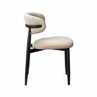 Cotswold beige textured fabric dining chair with black metal legs – three-quarter view