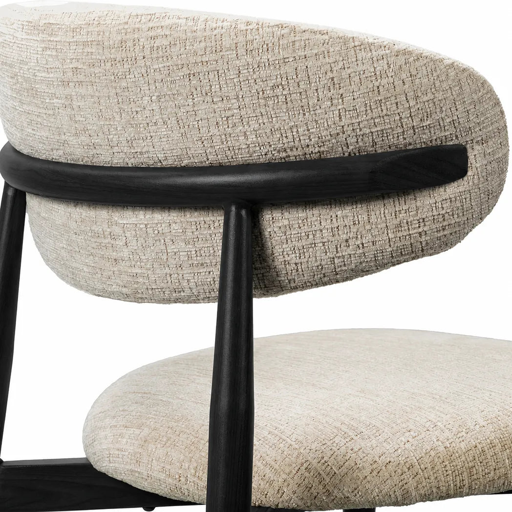 Cotswold beige textured fabric dining chair with black metal legs – three-quarter view