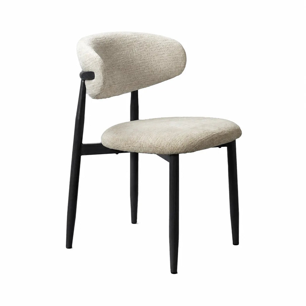 Cotswold beige textured fabric dining chair with black metal legs – three-quarter view