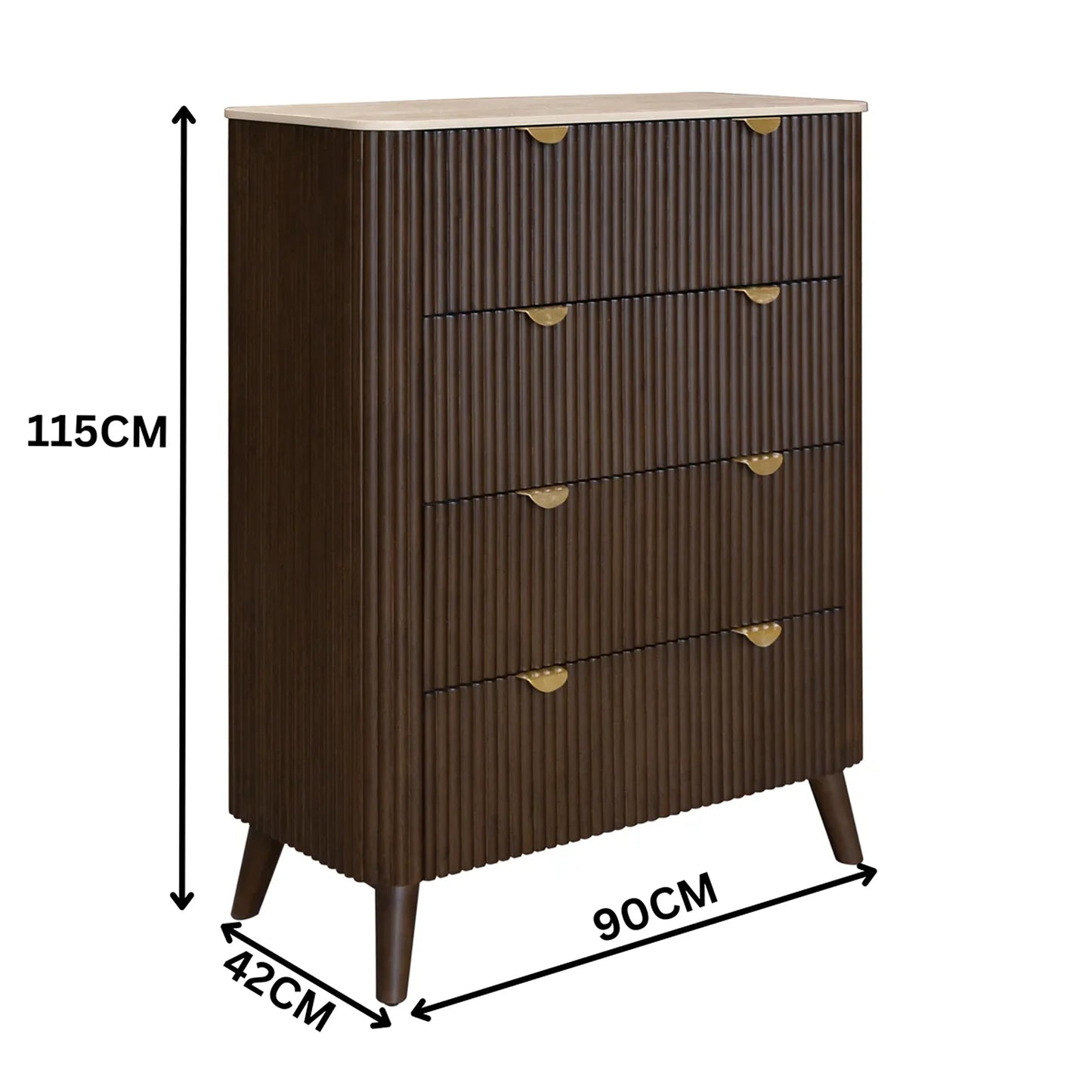 Cotswold Travertine Top 4 Drawers Timber Tallboy