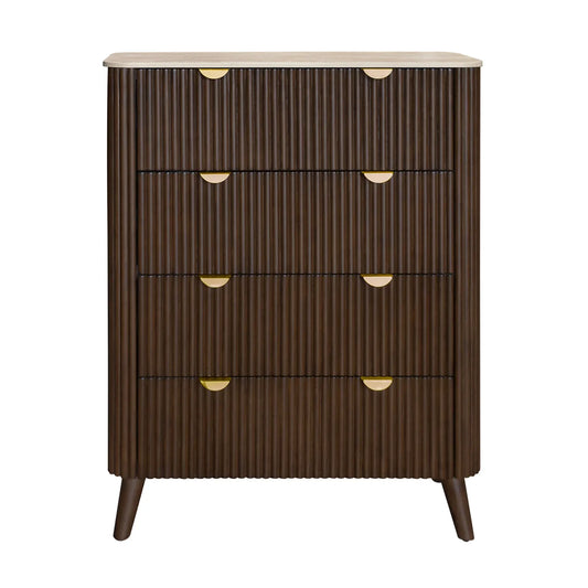 Cotswold Walnut 4 Drawer Tallboy with Travertine-Look Top