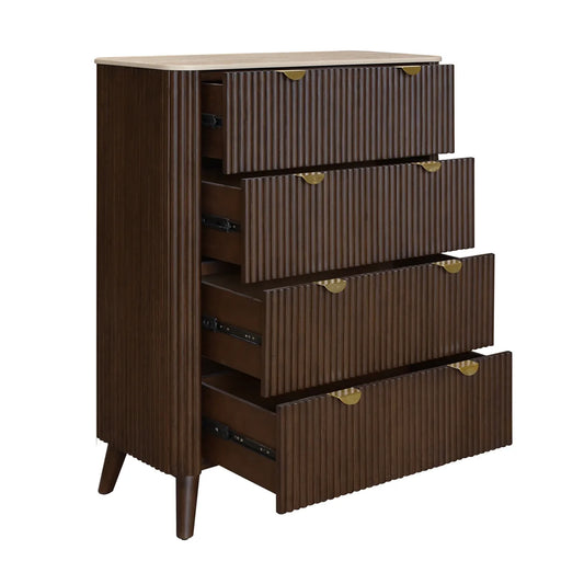 Cotswold Walnut 4 Drawer Tallboy with Travertine-Look Top
