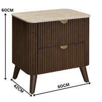 Wooden nightstand with dimensions labeled on a white background