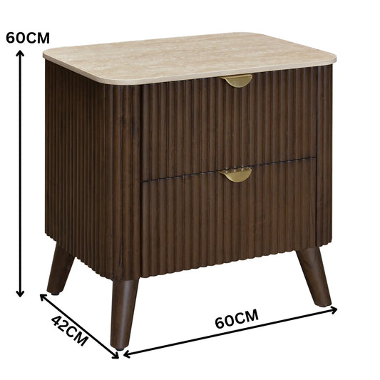 Cotswold Travertine Top Walnut Bedside Table