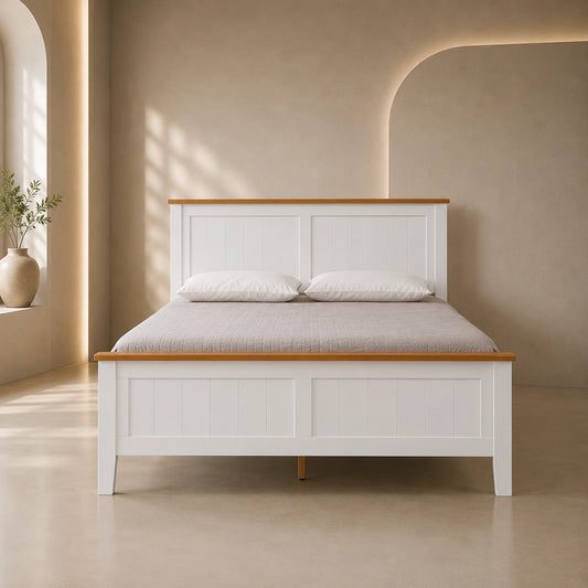 Courtney White & Mid-Brown Panelled Bed Frame