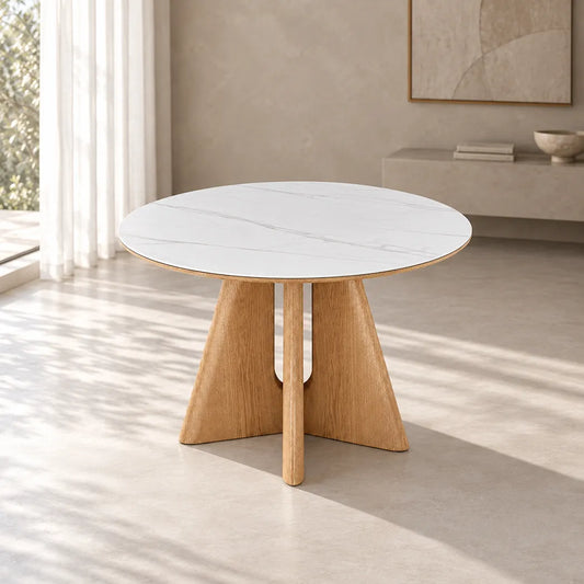 Cypress 120cm Round Ceramic Dining Table - White/Natural