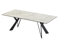 Cyprus 120cm marble-look ceramic coffee table with black geometric metal legs – front view