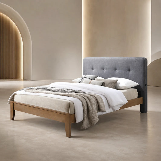 Dallas Dark Grey Fabric Bed Frame with USB Charging - KING