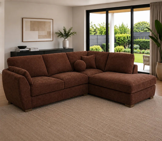 Dream 3 Seater Goose Feather Chaise Sofa in Rust