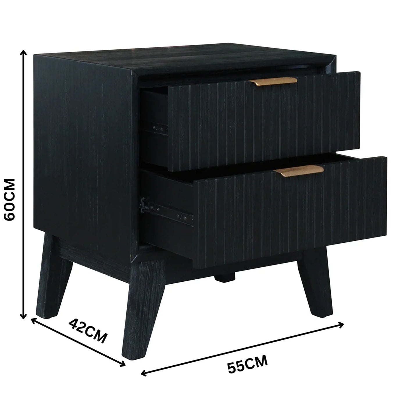 Ella 2 Drawer Timber Bedside Table Black