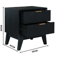 Ella 2 Drawer Timber Bedside Table Black