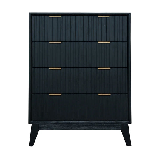 Ella Brushed Black Acacia 4 Drawer Tallboy
