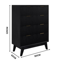 Ella Timber 4 Drawers Timber Tallboy Black