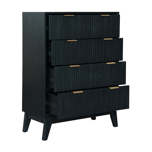 Ella Brushed Black Acacia 4 Drawer Tallboy