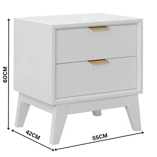 Ella 2 Drawer Timber Bedside Table White