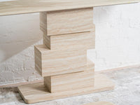 Eros 150cm White Travertine marble console table with geometric stacked-block base