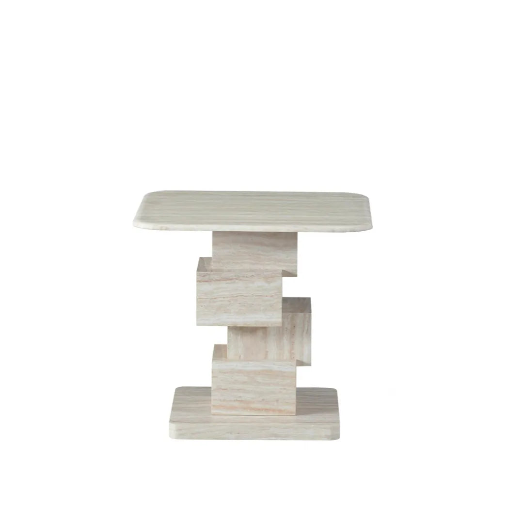 Eros 55cm Marble Side Table - White Travertine