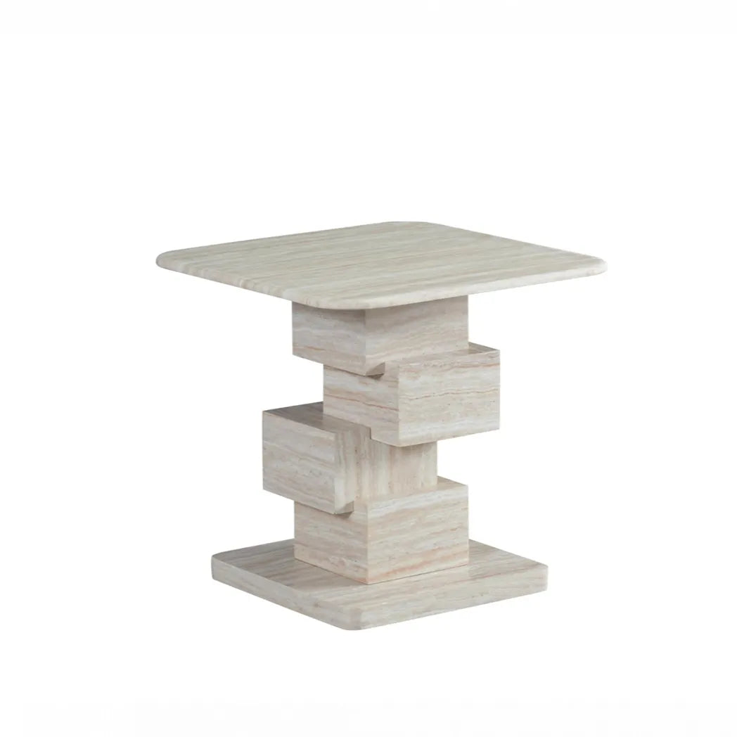 Eros 55cm Marble Side Table - White Travertine
