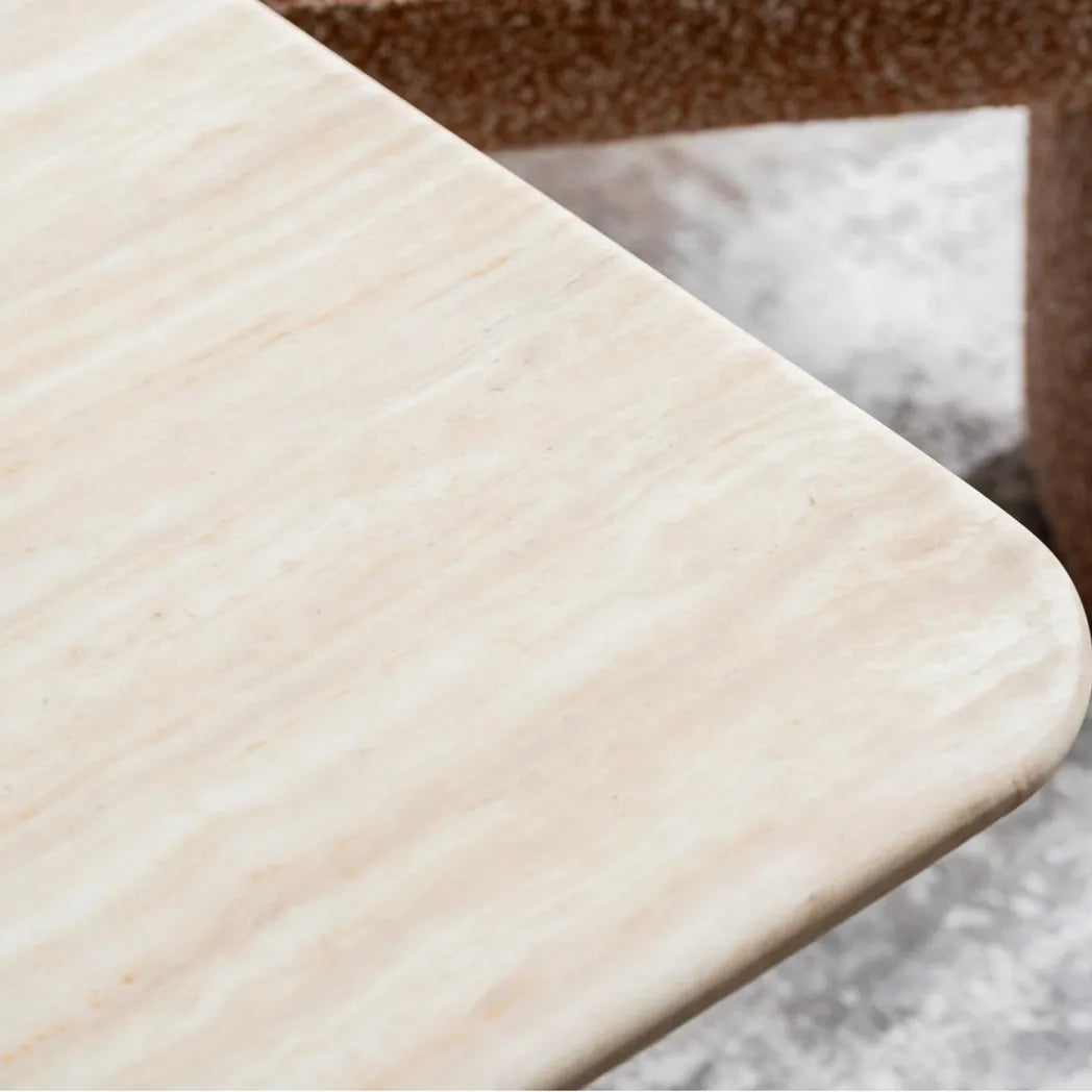 Eros 55cm Marble Side Table - White Travertine