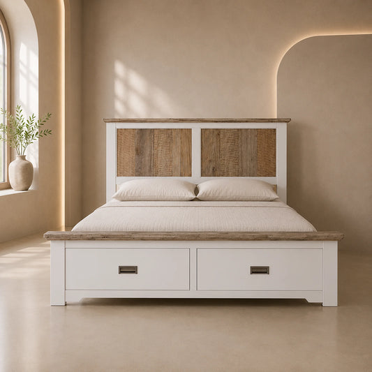 Folkestone White Acacia Storage Bed Frame with 2 Drawers
