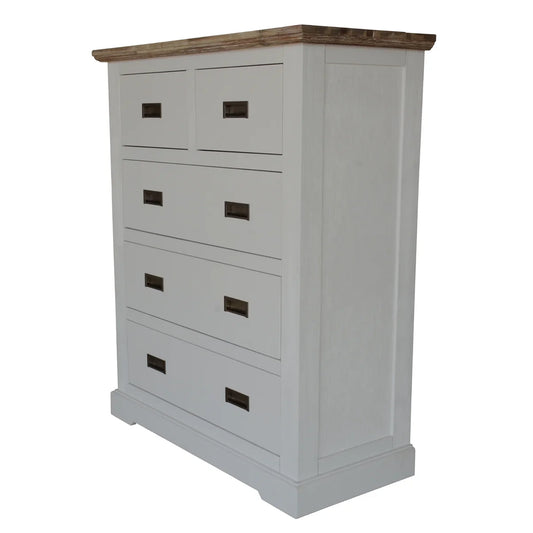Folkestone White Acacia 5 Drawer Tallboy