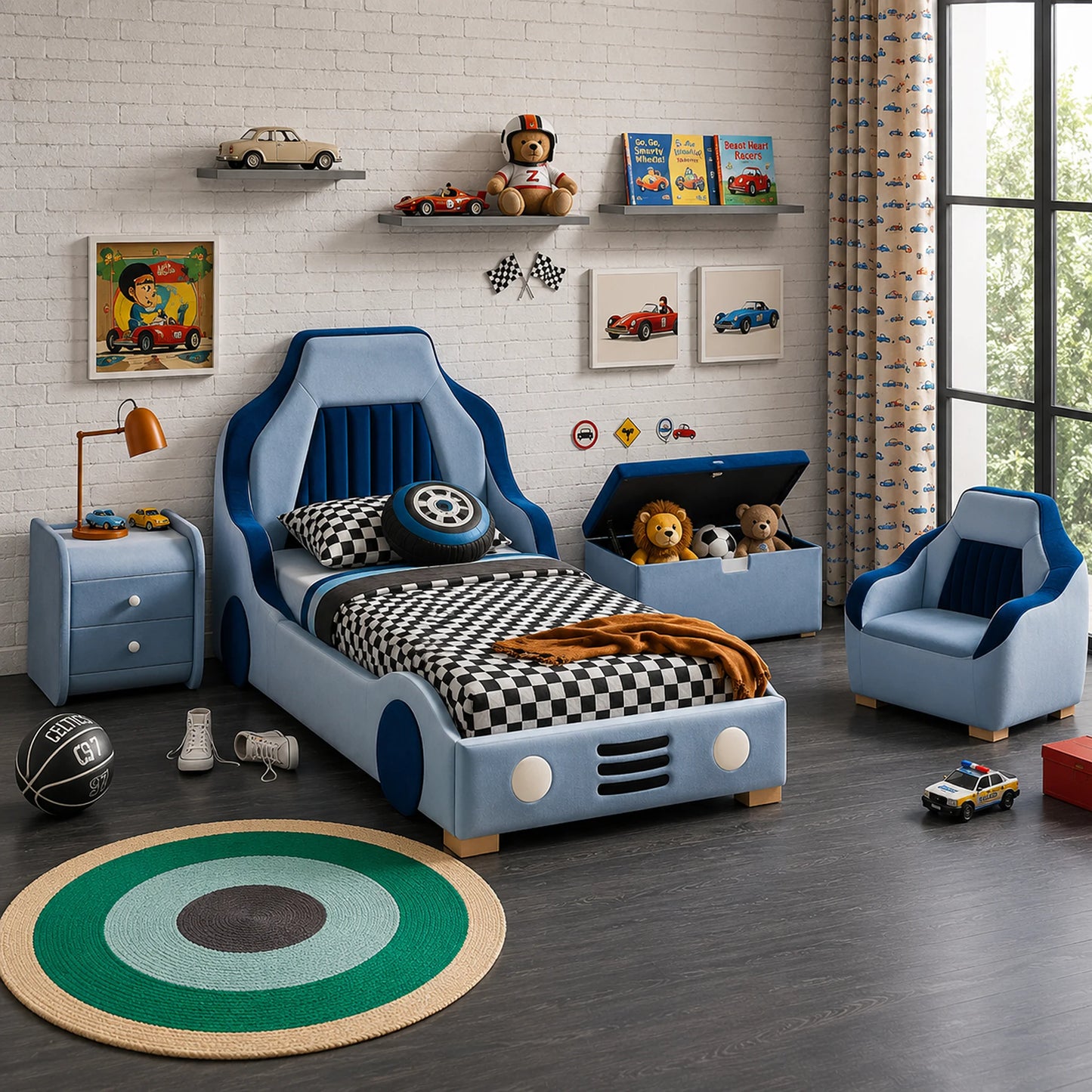Hamilton Fabric Kids Car Bed Blue