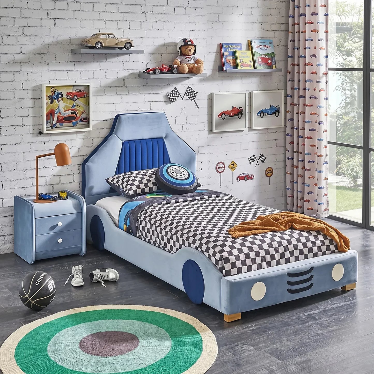 Hamilton Fabric Kids Car Bed Blue