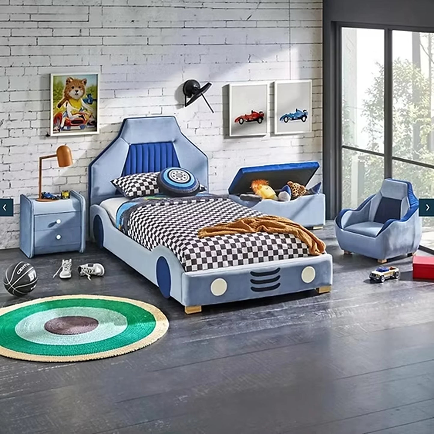 Hamilton Fabric Kids Car Bed Blue