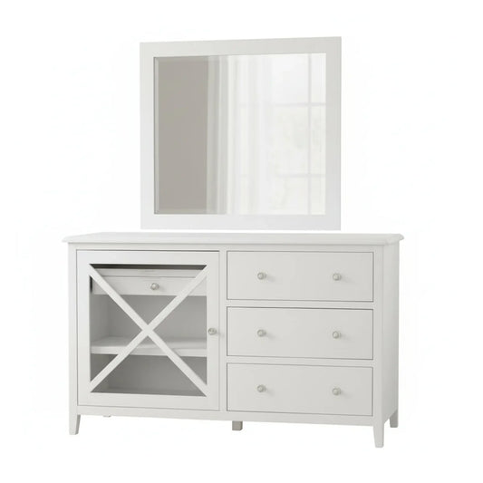 Hampton White 5 Drawer Timber Dresser with Mirror
