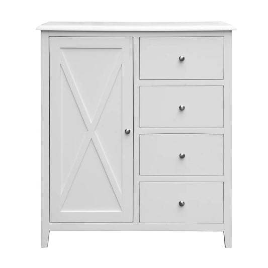 Hampton White 4 Drawer Tallboy with Door