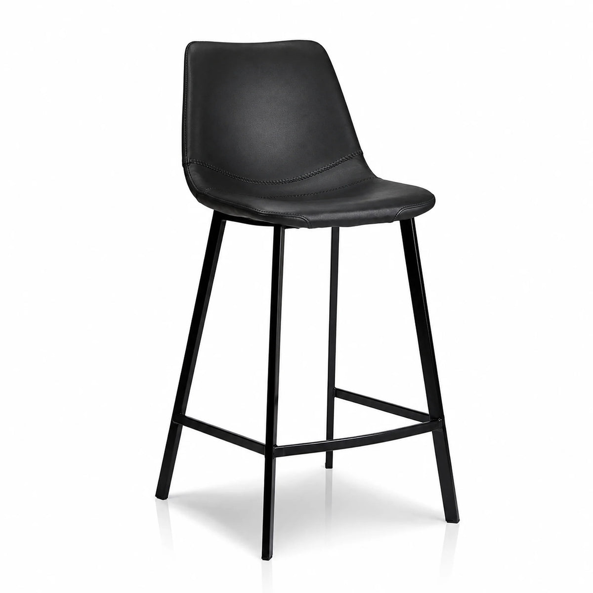 Hugo Diamond-Stitched Eco Leather Bar Stool in Black