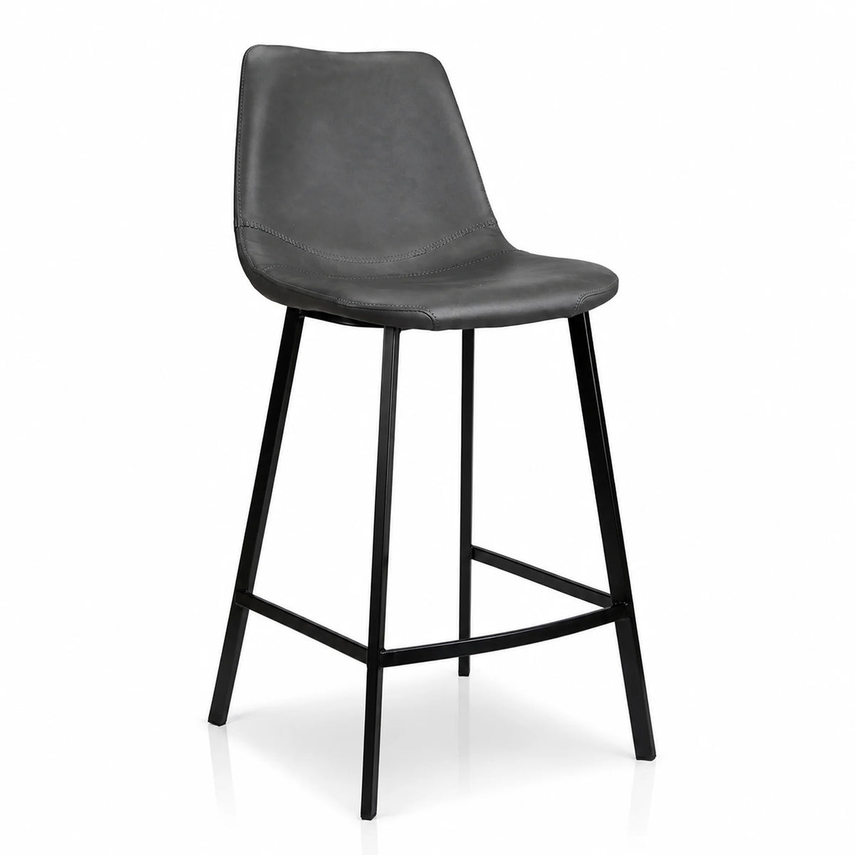 Hugo Diamond-Stitched Eco Leather Bar Stool in Antique Black