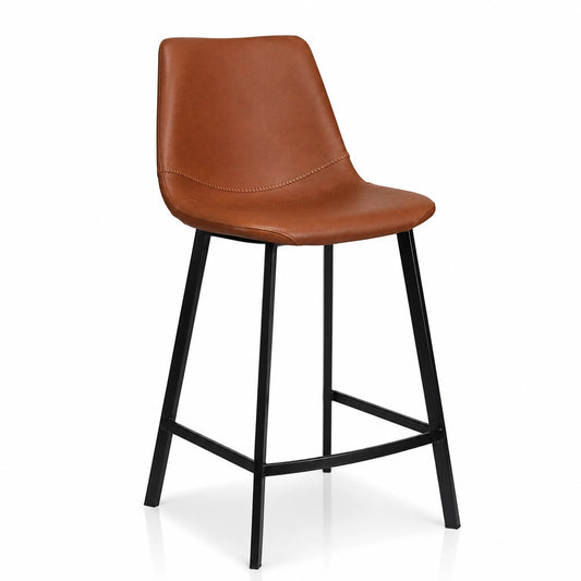 Hugo Diamond-Stitched Eco Leather Bar Stool in Cognac