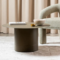 Jaffa 80cm Matte Khaki round tempered glass coffee table – front three-quarter view