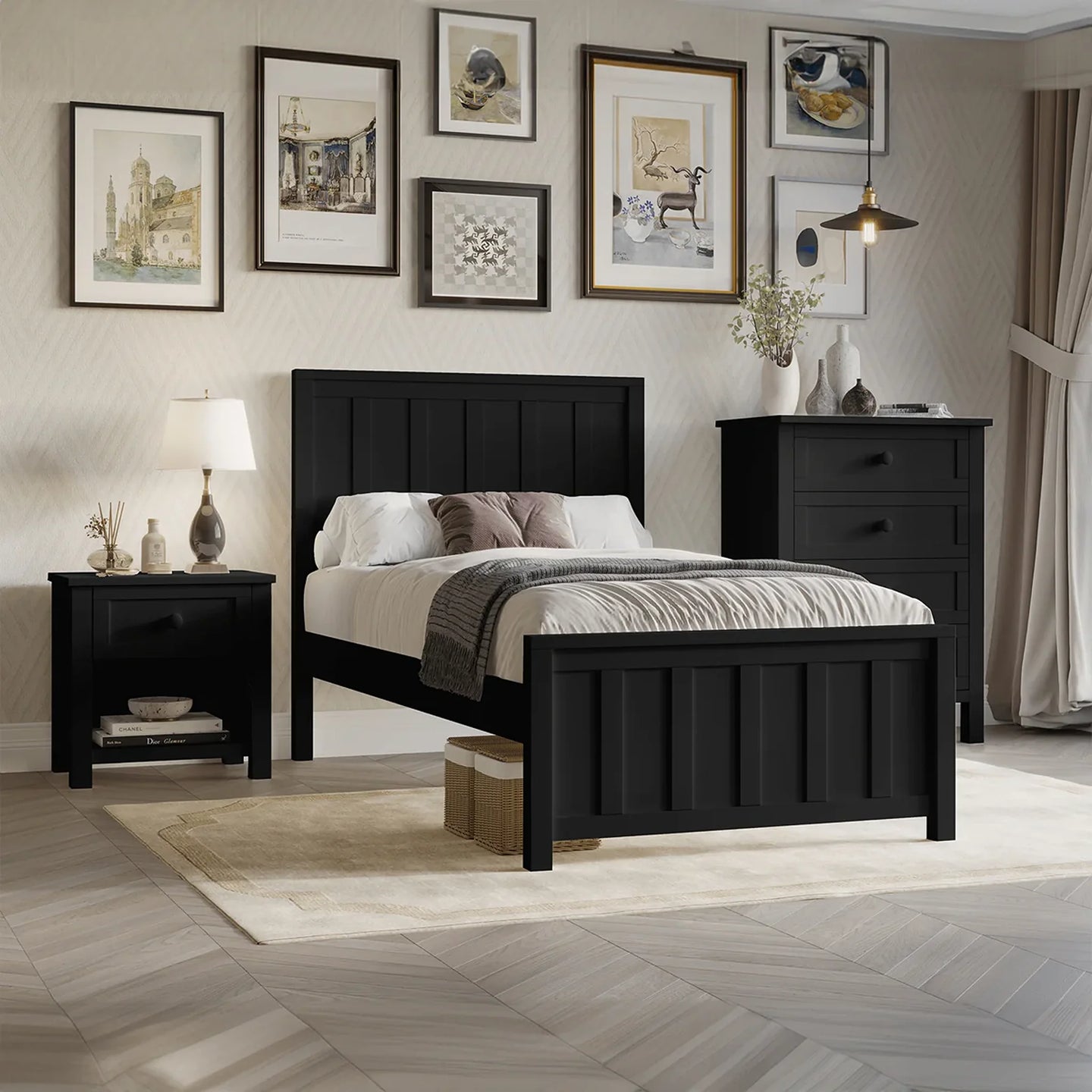 Jesse Black 1 Drawer Bedside Table with Shelf