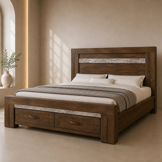 Kentucky Charcoal Hardwood Storage Bed Frame with 2 Drawers - QUEEN