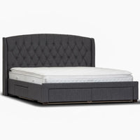 Kingston Luxury Fabric Bed Frame with 4 Drawers Dark Grey