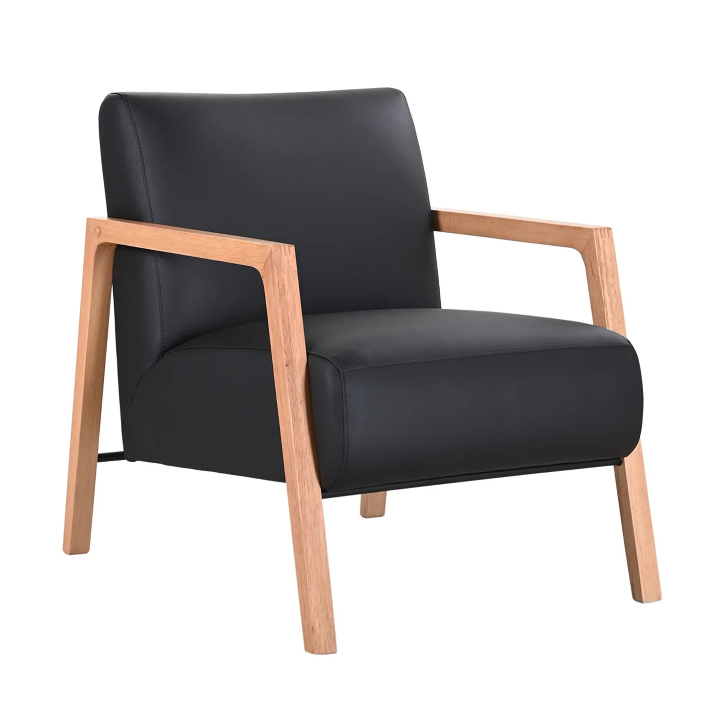Black armchair with wooden frame on a white background