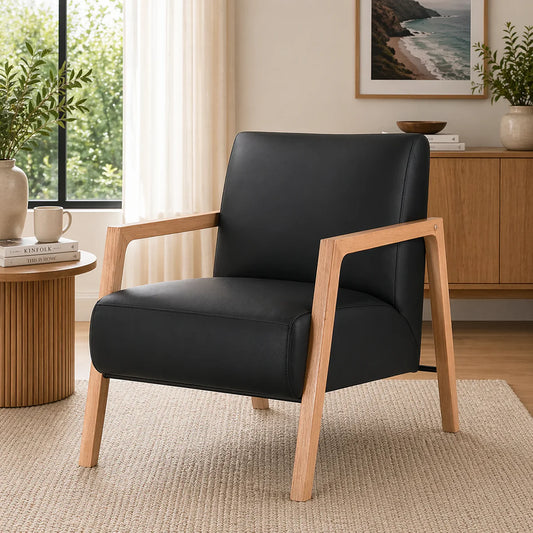 Mason Genuine Leather Armchair in Black