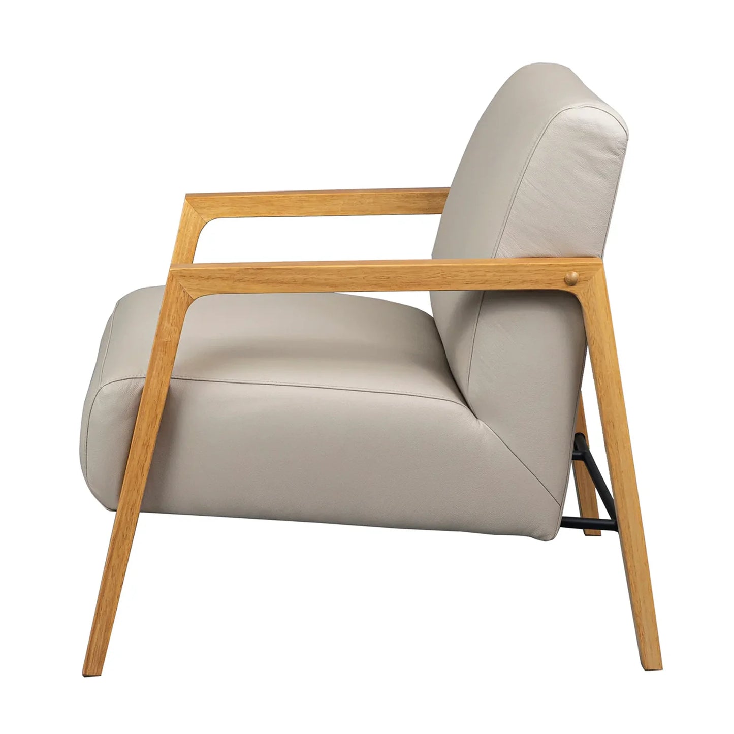 Beige armchair with wooden frame on a white background