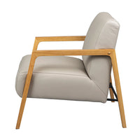 Beige armchair with wooden frame on a white background