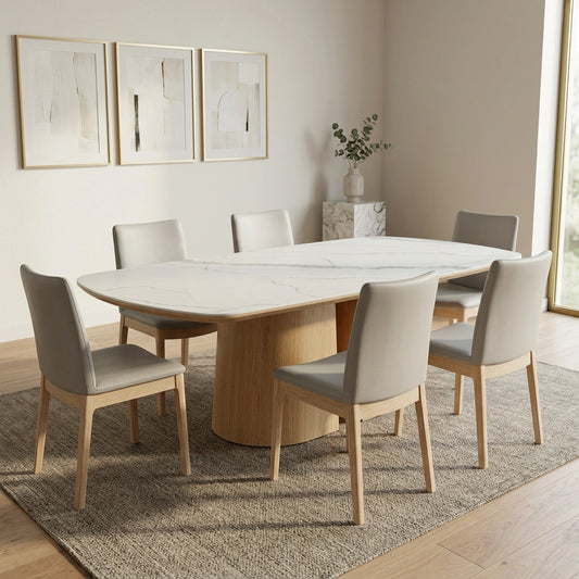 Medora 7 Piece Ceramic Dining Suite with Leather Chairs