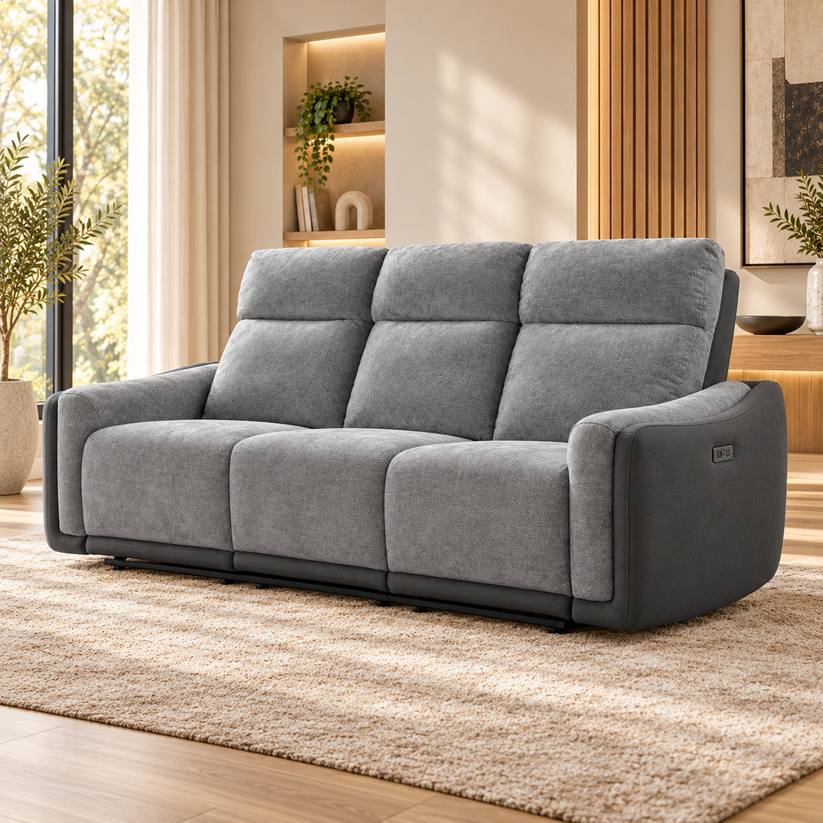 Momba 3 Seater Electric Recliner Lounge - Grey