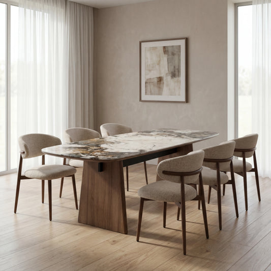 Moriko 7 Piece Patterned Ceramic Dining Suite