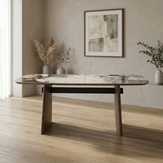 Moriko 7 Piece Patterned Ceramic Dining Suite