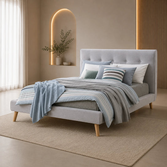 Nellie Light Grey Fabric Bed Frame - KING