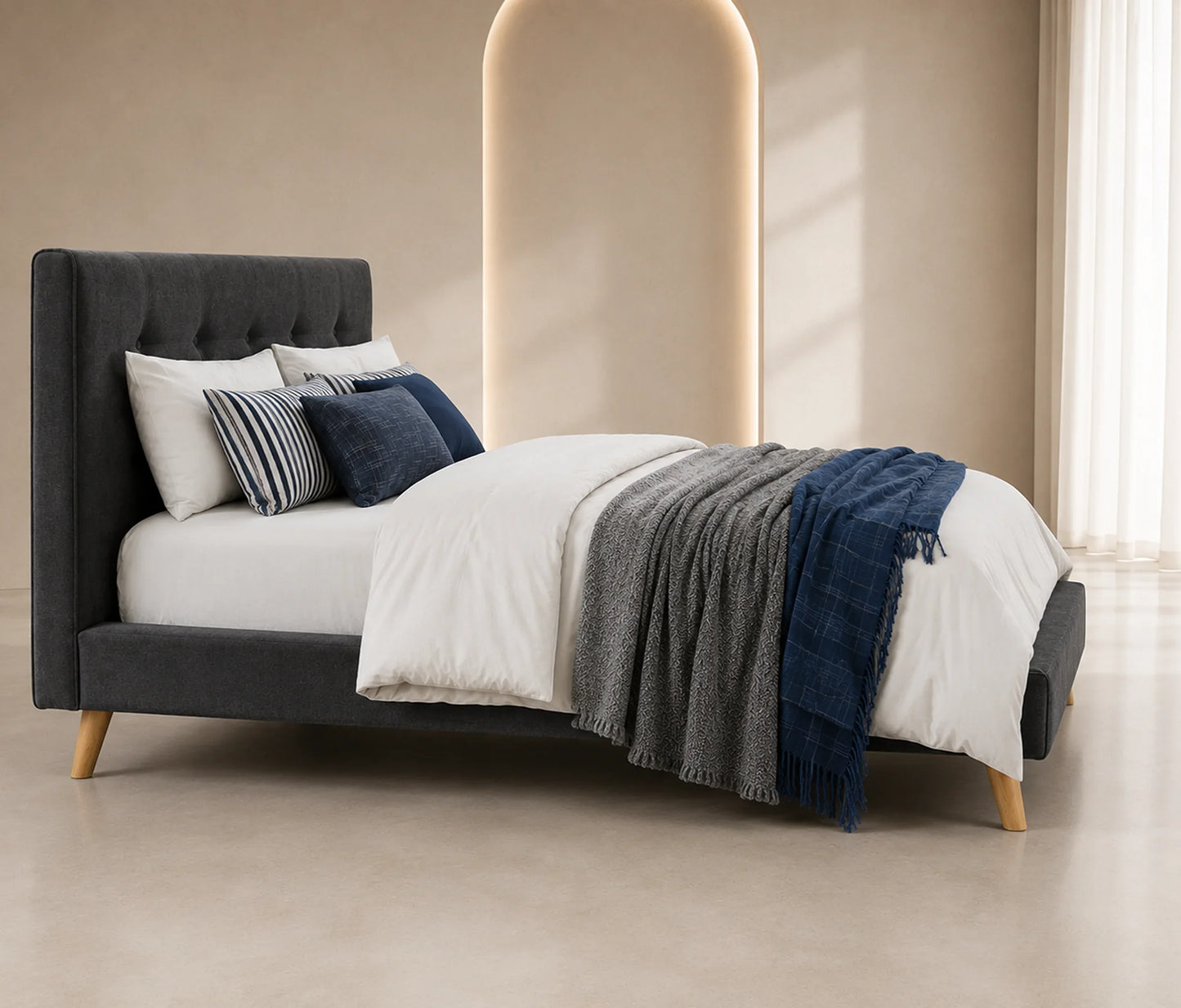 Nellie Contemporary Fabric Bed Frame Dark Grey